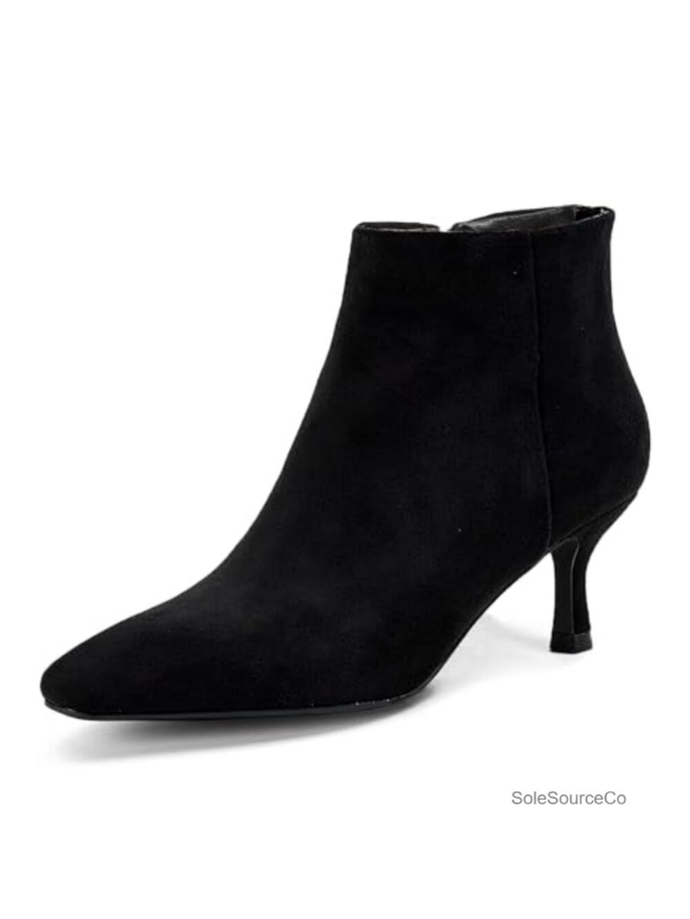 Women's Ankle Boots Kitten Heel Pointed Toe Faux Suede Booties Side Zip